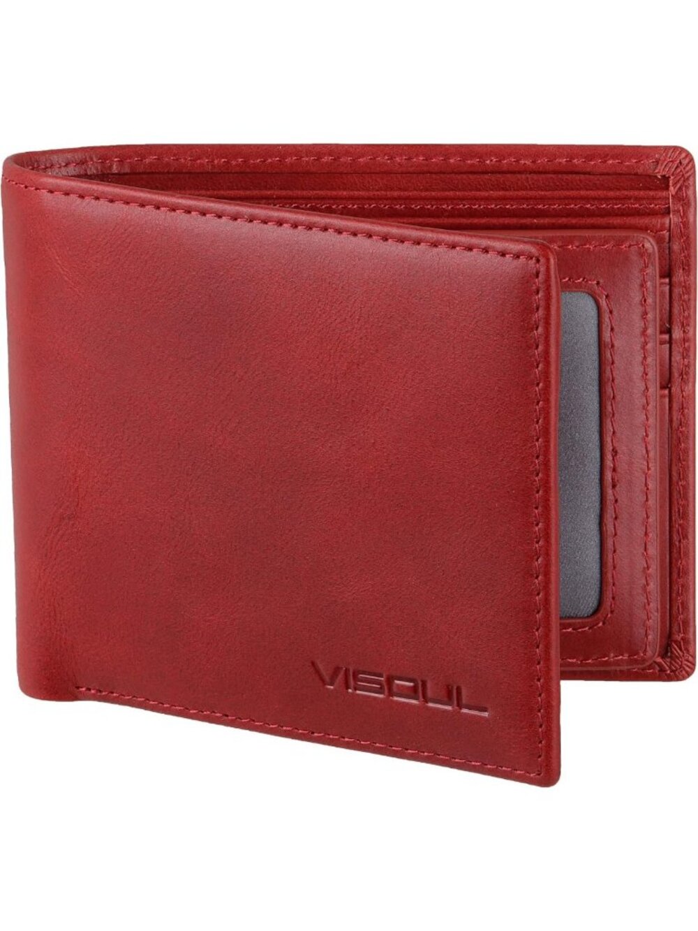 RFID Blocking Leather Bifold Wallet for Men with 2 ID Windows - Burgundy